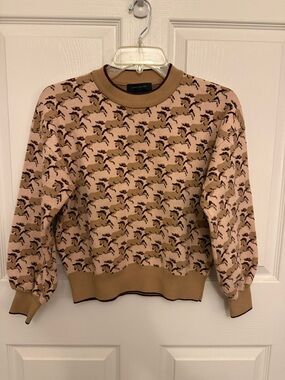 Ann Taylor Pink & Tan Horse-Pattern Crewneck Sweater